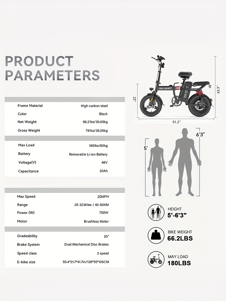 [Folding E-Bike] 700W Folding E-Bike for Adults: Tackle 25° Hills & 20MPH Speeds. 35-Mile Range with 48V 20Ah Removable Battery, 385LBS Capacity & 11-Layer Shock Absorption for A Smooth Ride. Your All-in-One Commute & Adventure Solution
