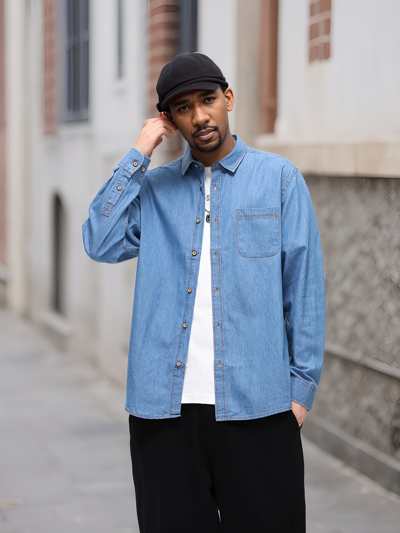 *'s Shirt Long Sleeve Washed Casual Vintage Style Fashion Open Front  Jacket with Pockets Top Layer