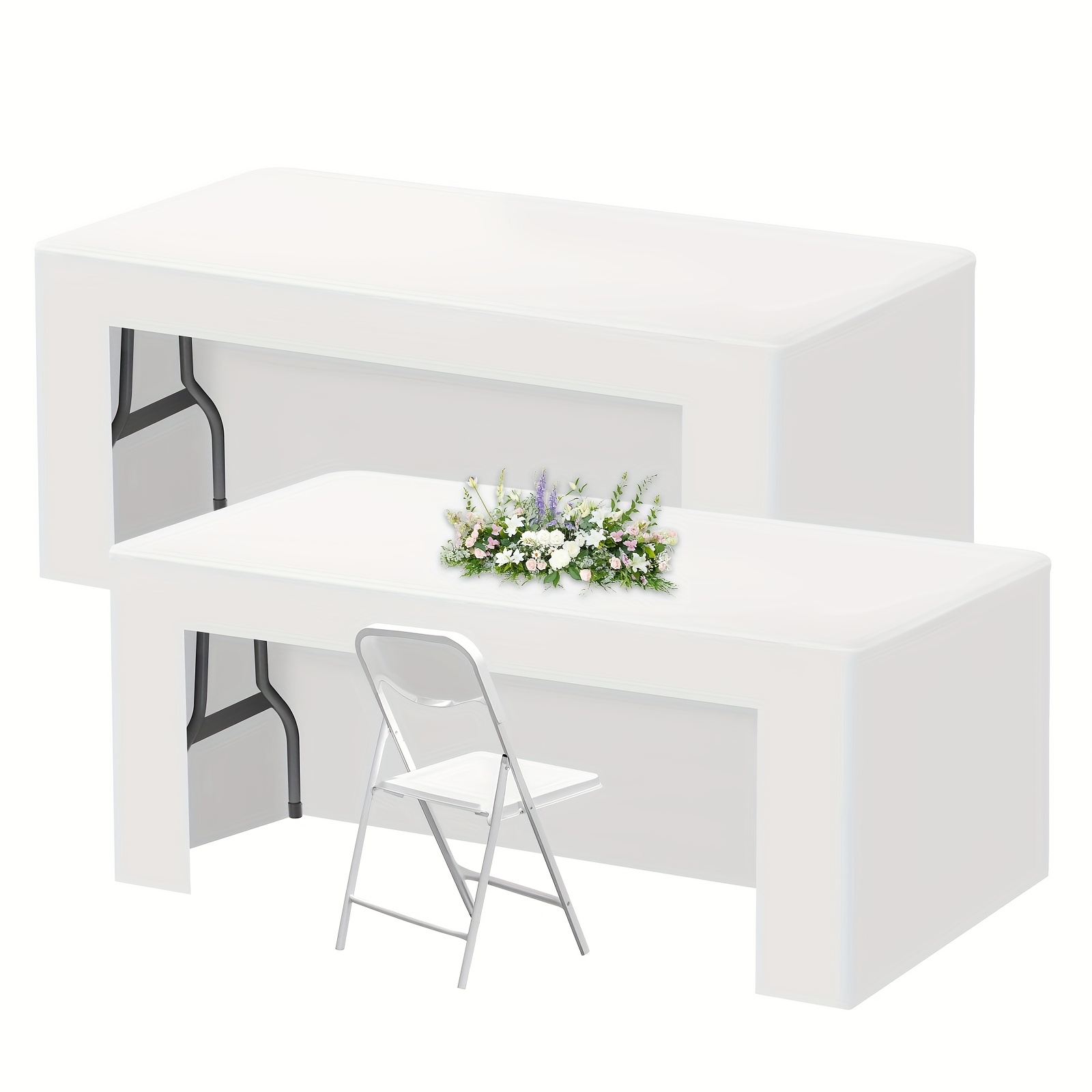 TEMU Tomnk 2pcs Polyestertablecloth Tight, Table Cloths For 6 Foot Rectangle Tables, White Table Cover Fitted Rectangular Resistant Stretch