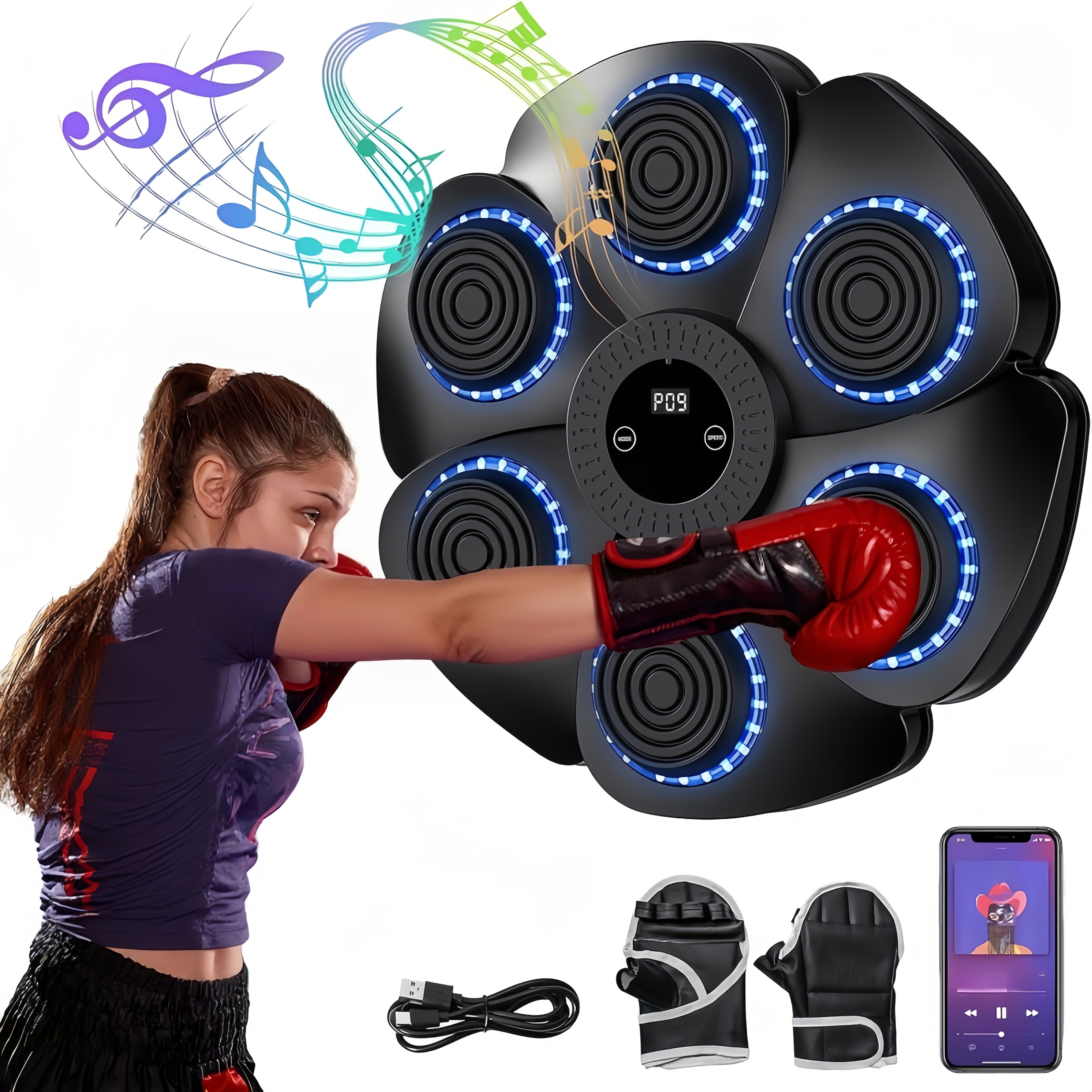 TEMU Upgraded Design Of Boxing Machine - Wall Mounted, With Led Lights, Usb Charging, Wireless , Suitable For Gym, Home Exercise Entertainment Interaction, - Comes With Free Gloves
