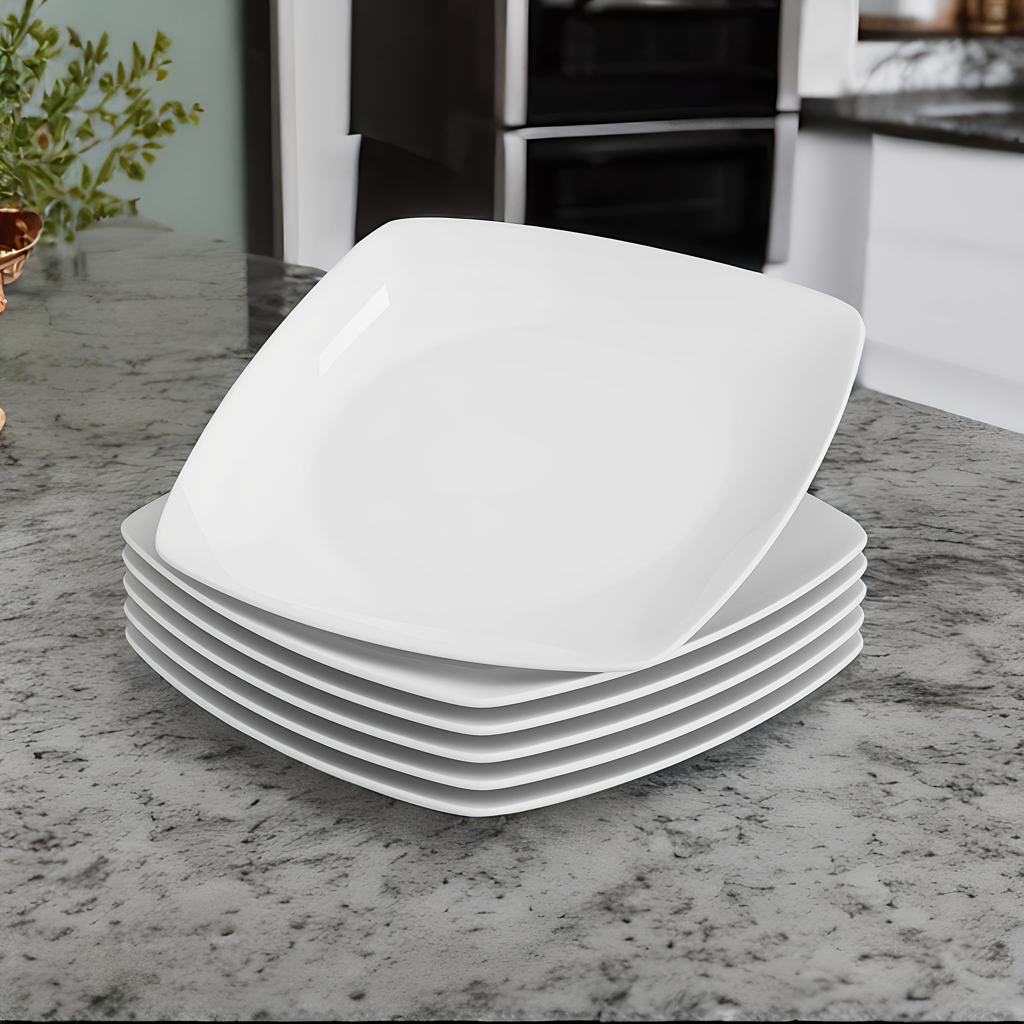 6 White Ceramic Plates, Simple White, For Pasta, Western Food, Dessert Plates, Easy To Clean