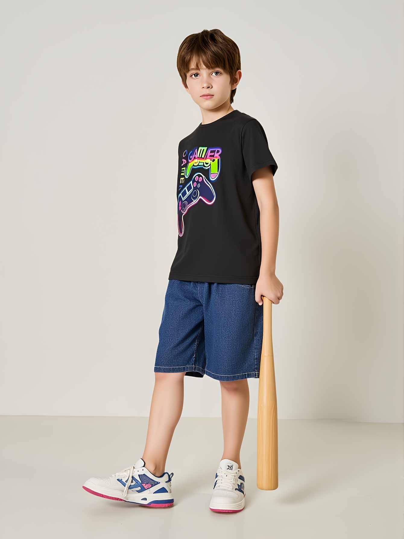 boys' spring/ street style outfit black printed t Temu Mauritius