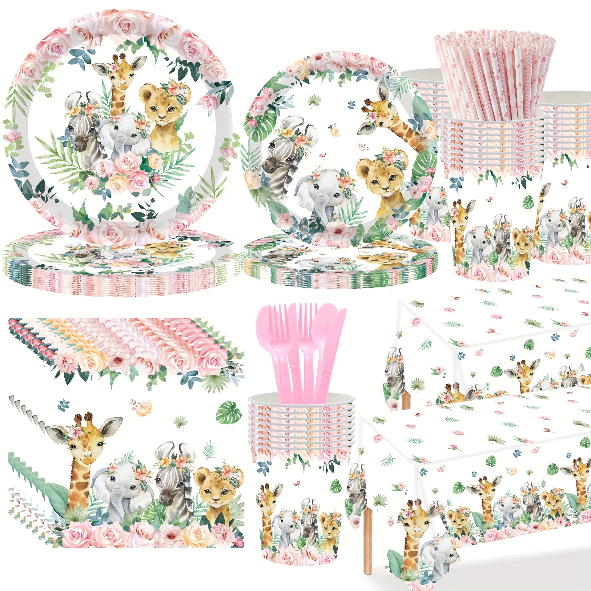 

Nappe de Fête d'Anniversaire Jungle - Thème Animaux Roses, Décoration Rectangulaire en Plastique pour Célébrations de Jeunes, Décor de Fête de Chasse aux Animaux