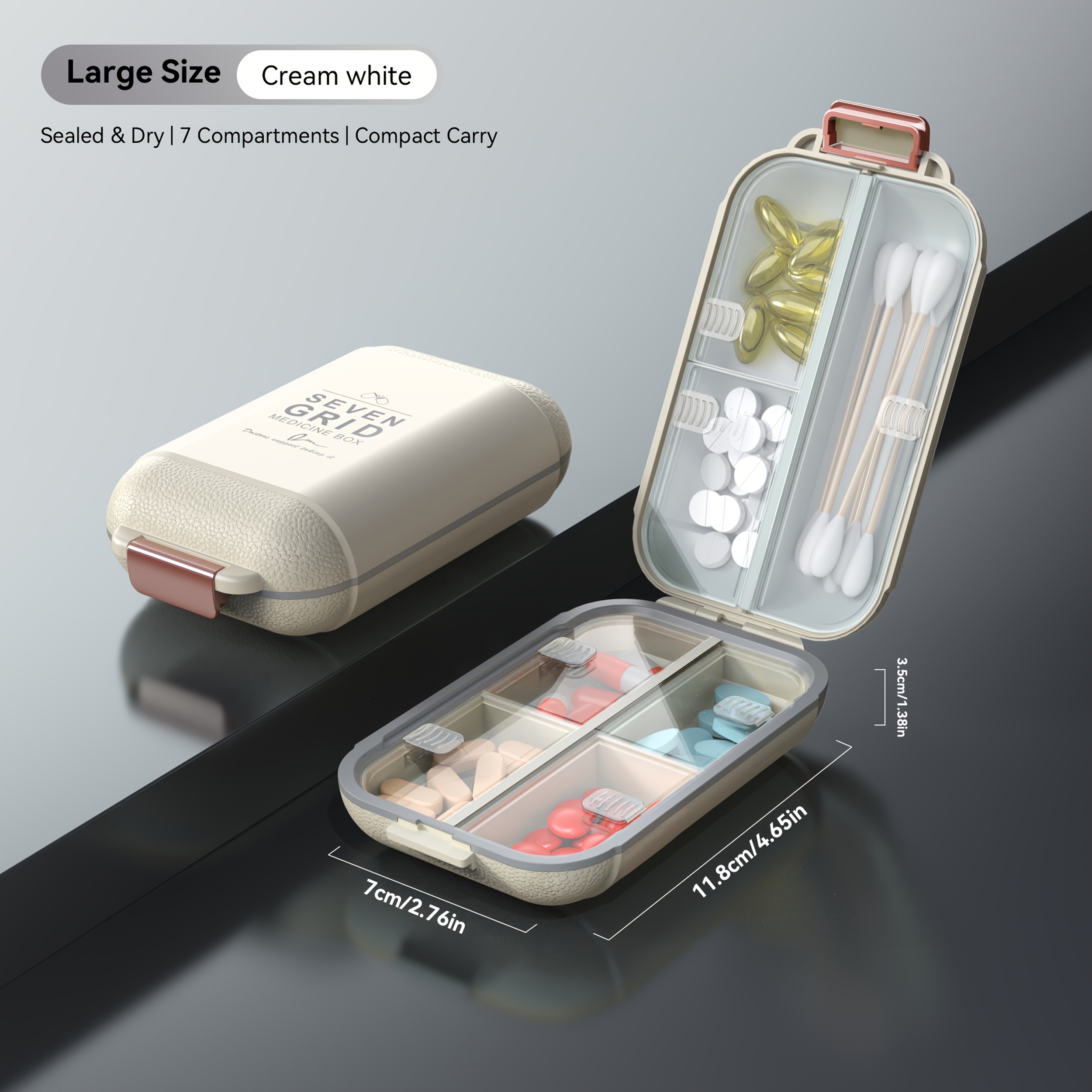 TEMU Boîte de rangement pour médicaments portable , grande capacité, étui de stockage pour pilules opaque et à l'humidité, idéale pour les voyages et