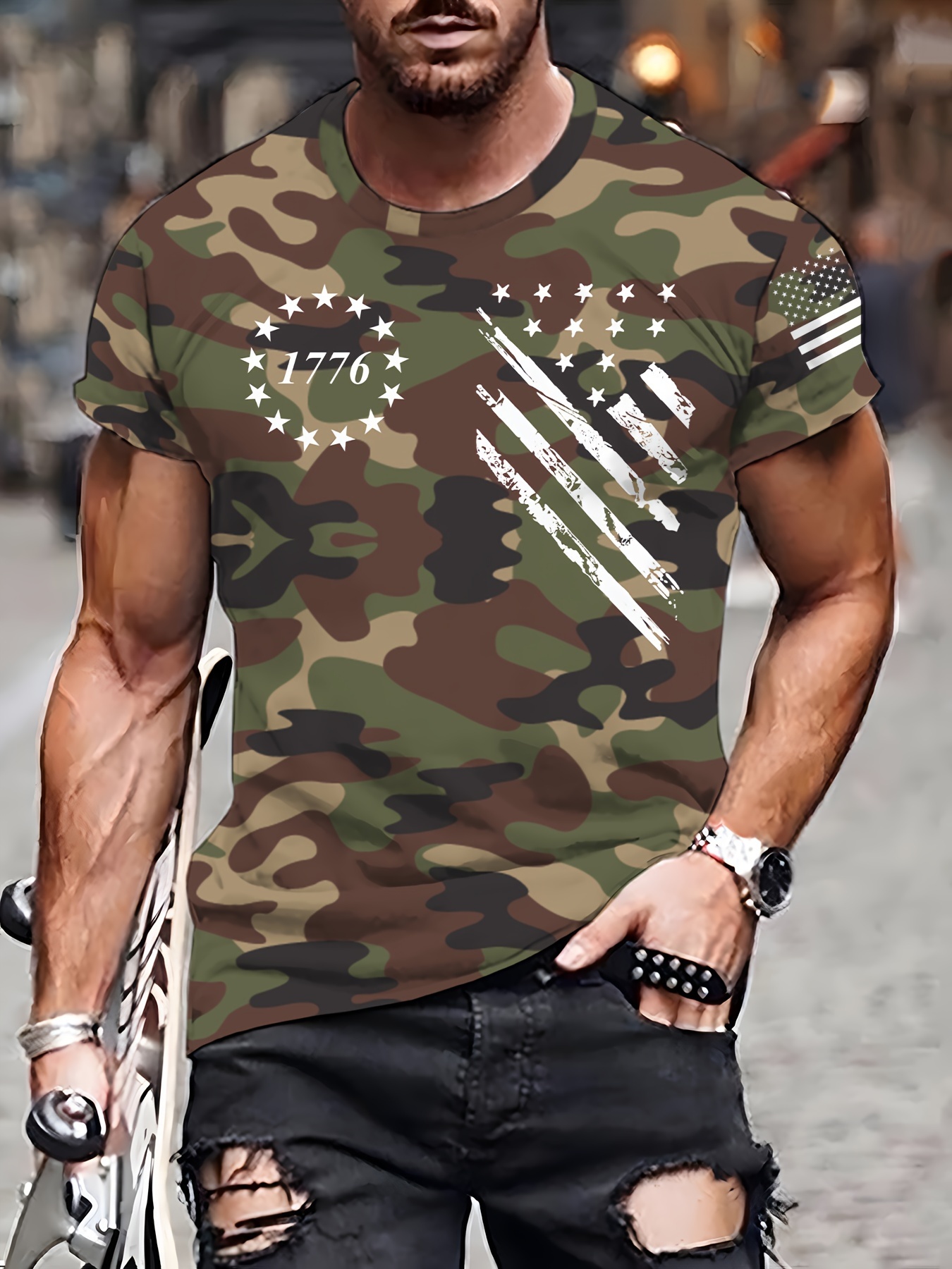 Camiseta Cuello Camuflaje Hombres Camisetas Temu