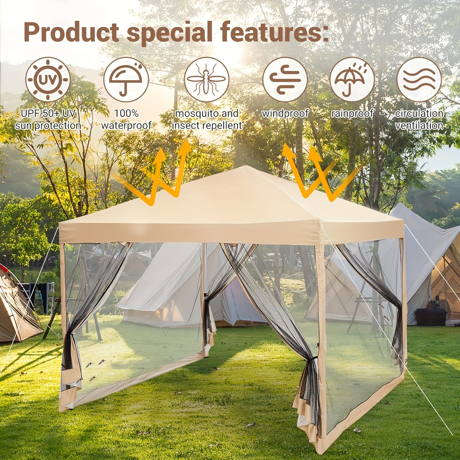 *-Up Canopy 10x10' Screen House Room, Mesh Net Tent Canopy Shelter Gazebo  *oor Screen Tent with Mesh Mosquito Netting Waterproof