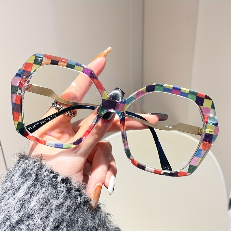 

Large Polygon Glasses Clear Lens Pc Frame Computer Spectacles For Daily Decoration