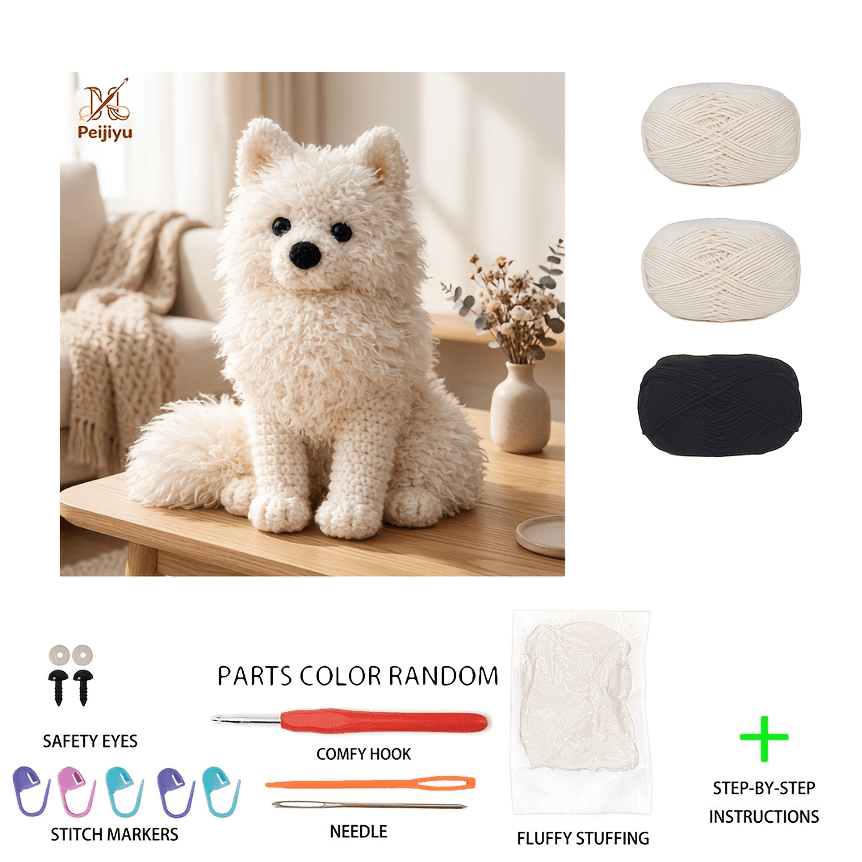 TEMU 1 Lot, Adorable Kit de Bricolage Samoyède Blanche-Neige, Kit de de Chiot, Ornement au Crochet DIY pour Débutants, Parfait pour les Amateurs de