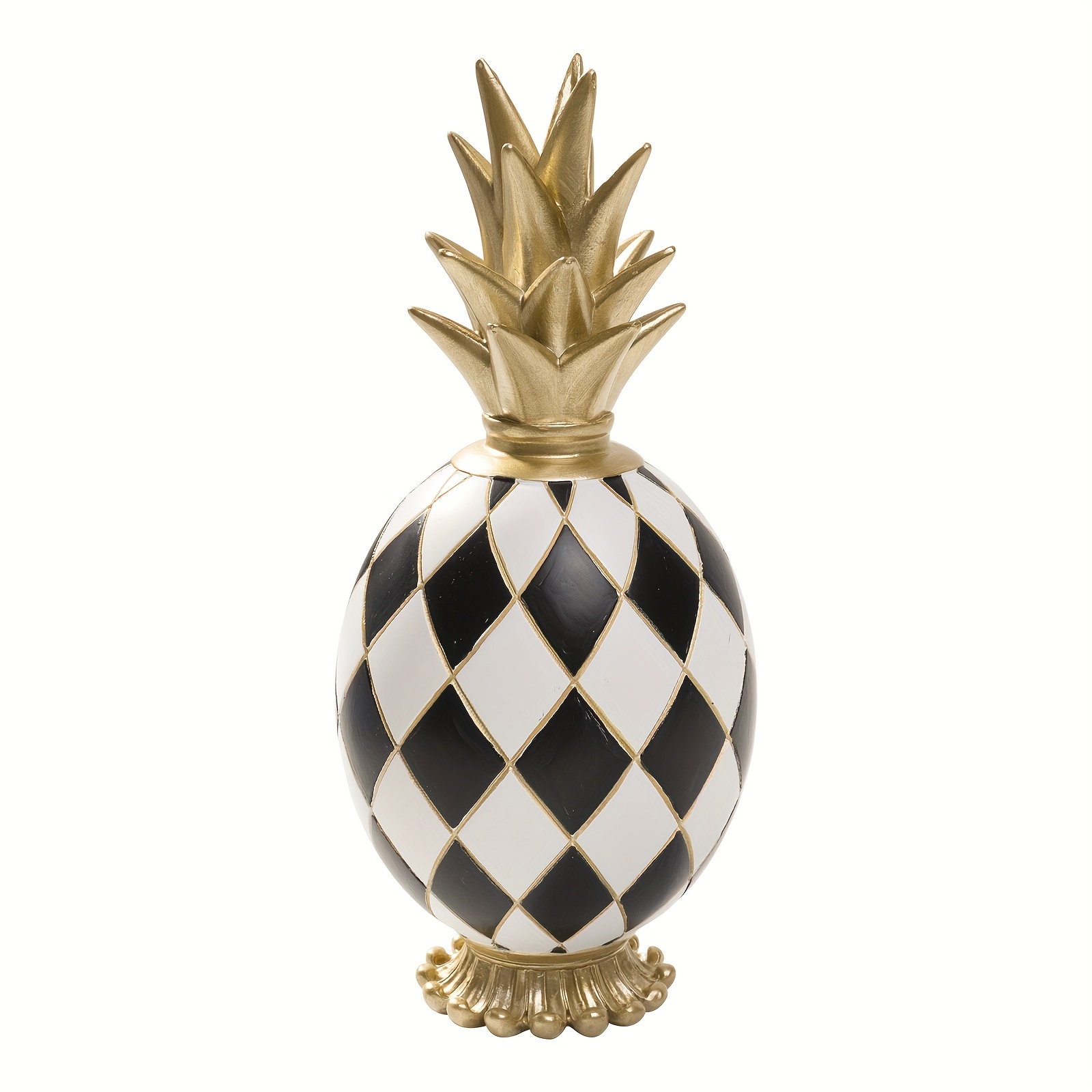 TEMU Decorative Statues And Ornaments Of An 8.3-inch Pineapple, Featuring A Black And White Checkered Design, Ideal For Decor On Tables, Shelves, Desks, Mantels, Offices, And Kitchens
