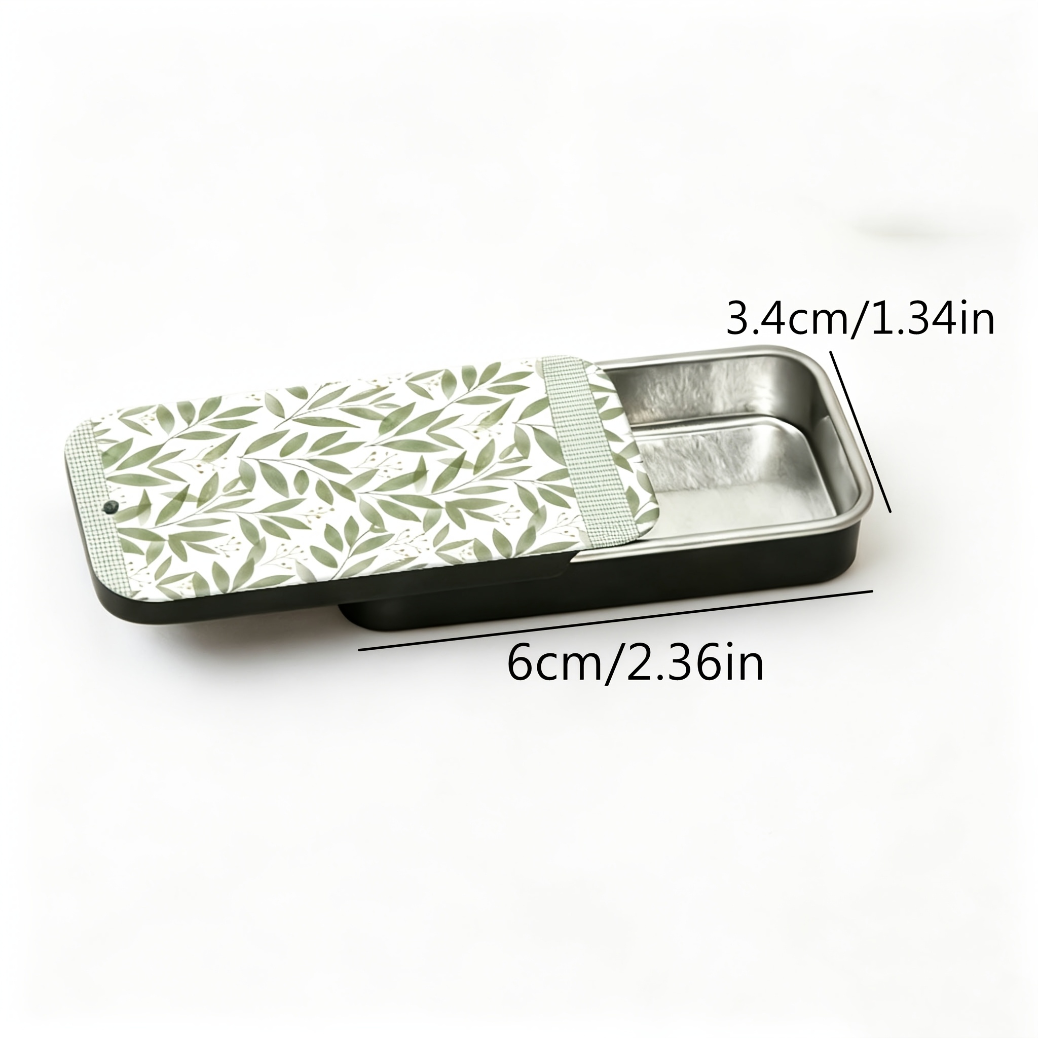 1 Green Leaf Pattern Metal Sliding Lid Matchbox, Matches Not Included, Compact Sliding Lid Metal Case, Multi-functional Decorative Storage Box. Suitable For Daily Use, Ideal For Gifting