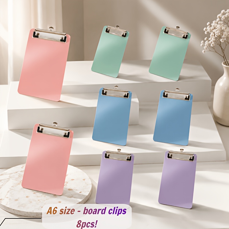 TEMU Lot de 8 Planchettes à pince A6 18,5x12cm - Planche d'écriture pour étudiants pour fournitures de bureau, reçus et factures, matériau PP durable