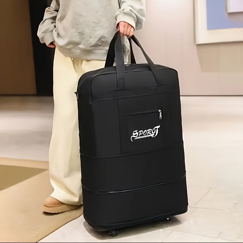 TEMU 1pc Foldable Rolling Travel Duffel - Large Capacity Suitcase With Wheels, Multi-level Tiered Storage, Space Saving Organizer - Men And Women,