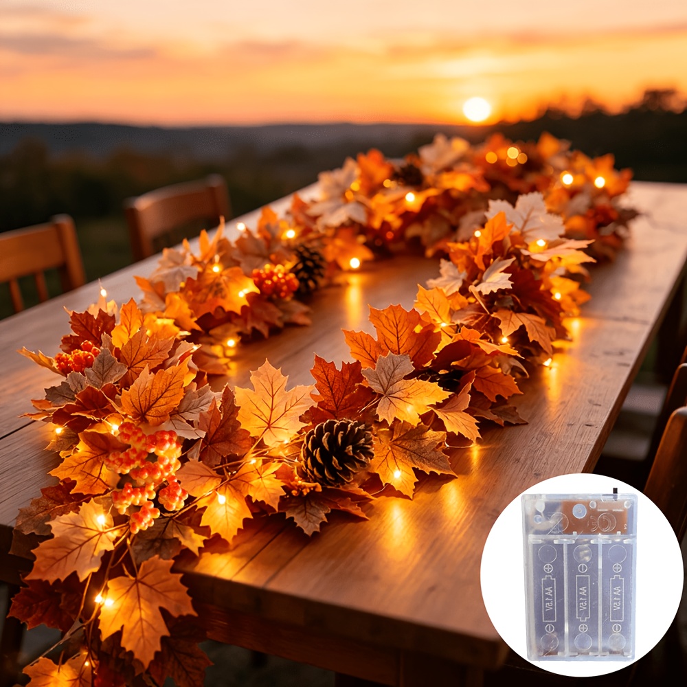 1pc Guirnalda de luces LED multicolor con forma de hoja de arce, piña y bayas rojas, 35...