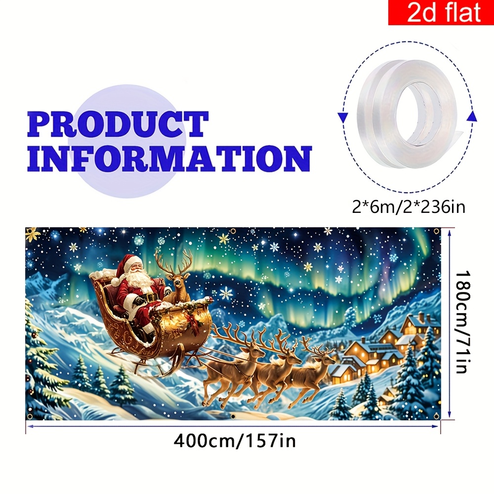 TEMU 2d Flat Banner, 1pc Christmas Polyester Garage Door Banner, Snow Scene Pattern, Indoor Outdoor Large Mural Hanging Banner, Suitable For New Year