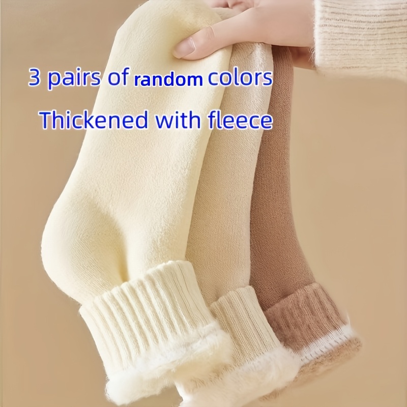 3 pairs of random colors ladies winter soft plush lining warm socks autumn and winter thick plush polyester warm snow socks winter unisex