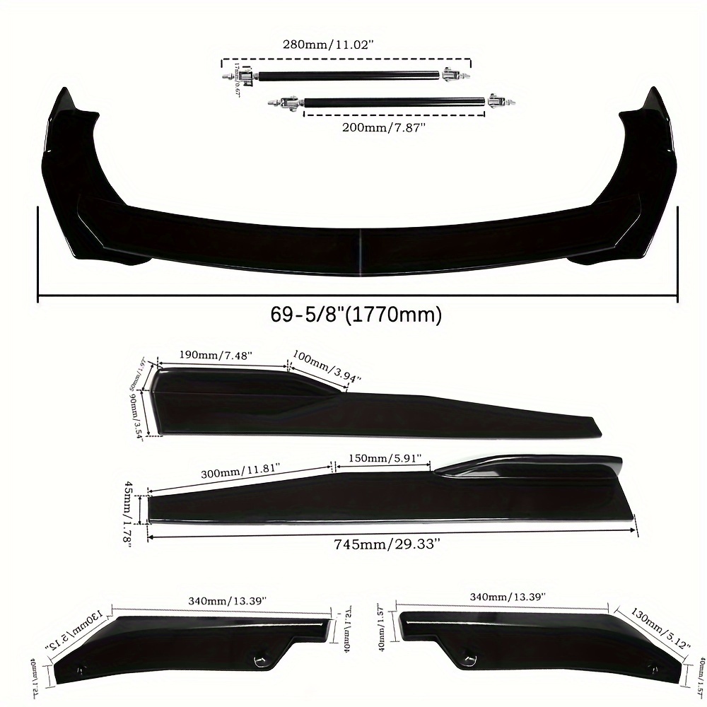 TEMU Adjustable Universal Car Front Bumper Lip Diffuser Body Kits +car Side Skirt Extension Rocker Panel Body Kit+ Car Rear Bumper Lip Compatible Most Vehicle