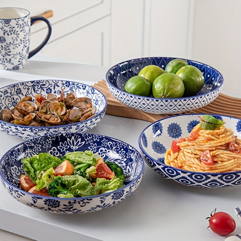 TEMU 4pcs Ceramic Pasta Bowls - Large Capacity Tall Pasta Bowls, 32 Ounces, 40 Ounces, Great For Soups, Ramen, Salads, Spaghetti, Yogurt, Seafood,