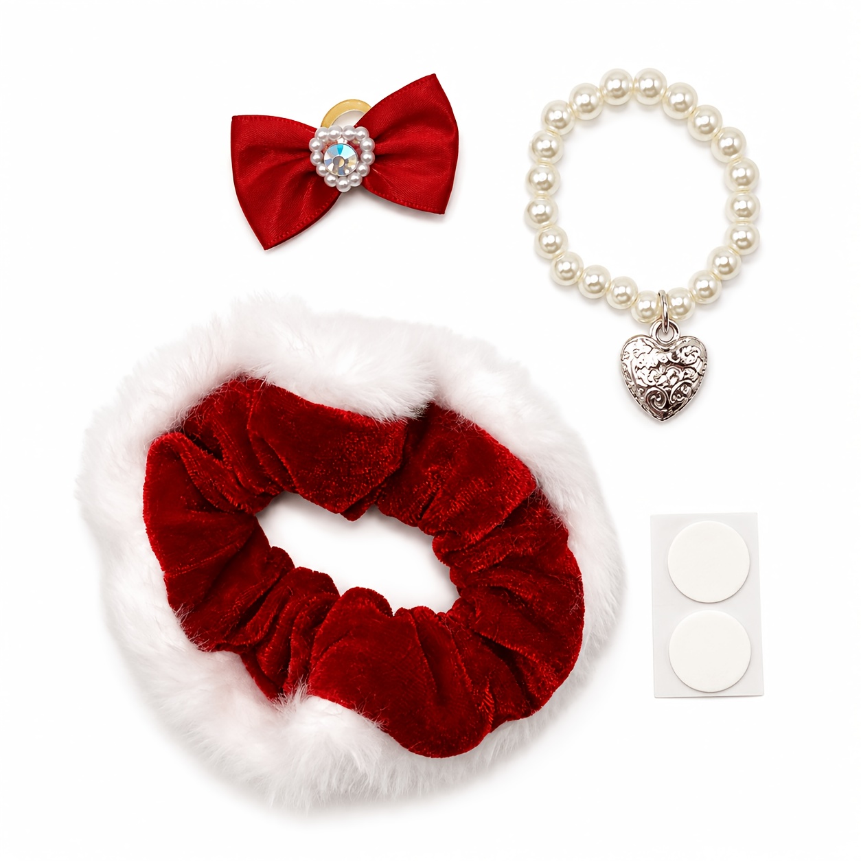 TEMU 7-inch Christmas Goose Outfit Set, Red Velvet Bow Costume With Pearl Necklace And Faux Fur Trim, Holiday Desktop Goose Statue Additions, Elegant