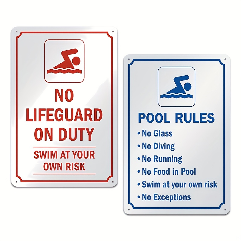 TEMU 2pcs Pool Rules Sign For Outside, Swim At Your Own Pool Decor Metal Tin Signs, Pool Area Decorations Signs, 12x8 Inch Funny Pool Rules Tin Signs