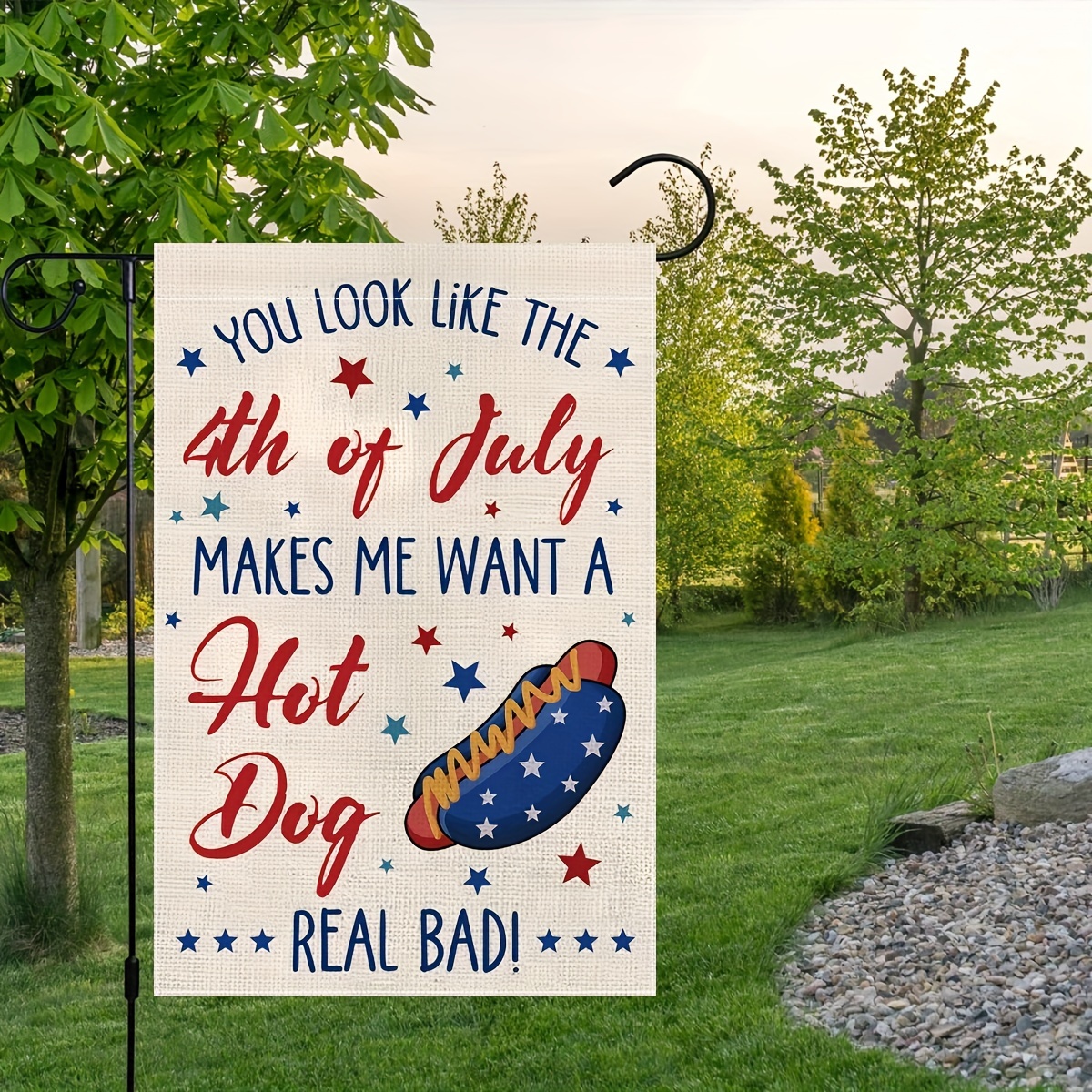 

americana Flair" Us Flag Hot Dog Double-sided Garden Flag - 12x18 Inch, Polyester, No Power Needed, Perfect For Outdoor, Lawn, Courtyard, And Home Decor - 1pc