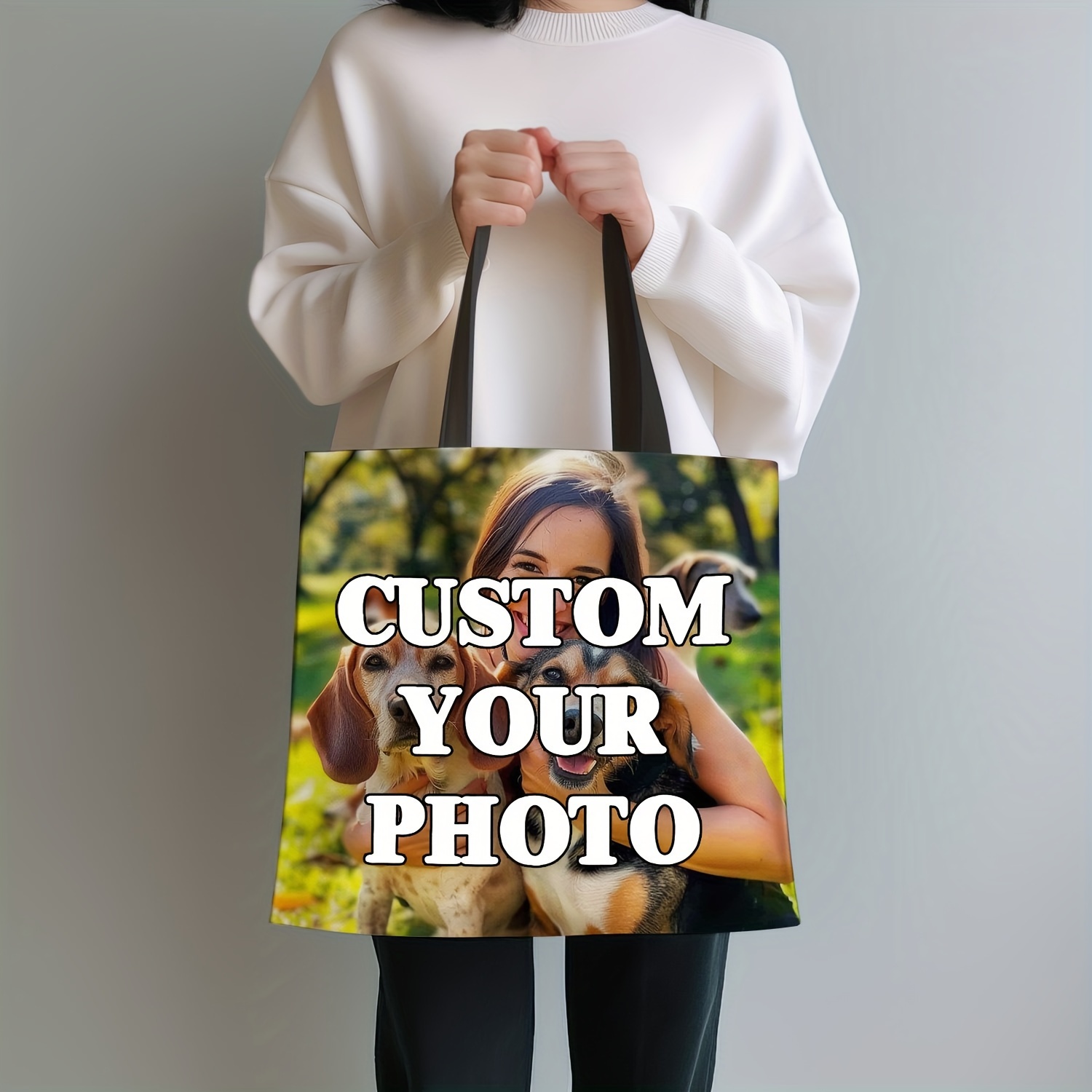 E-shop Tragetasche mit individuellem Foto & Text – Personalisierte, wiederverwendbare, faltbare Einkaufstasche mit eigenem Bild, geeignet für Mode,