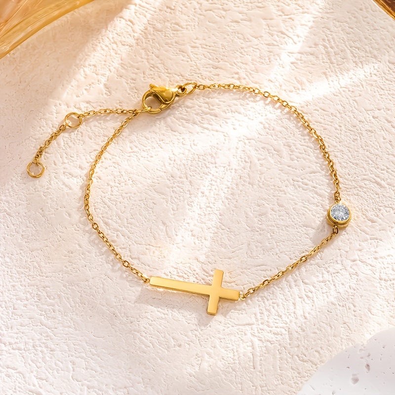 18K Gold-Plated Horizontal Cross Thin Bracelet