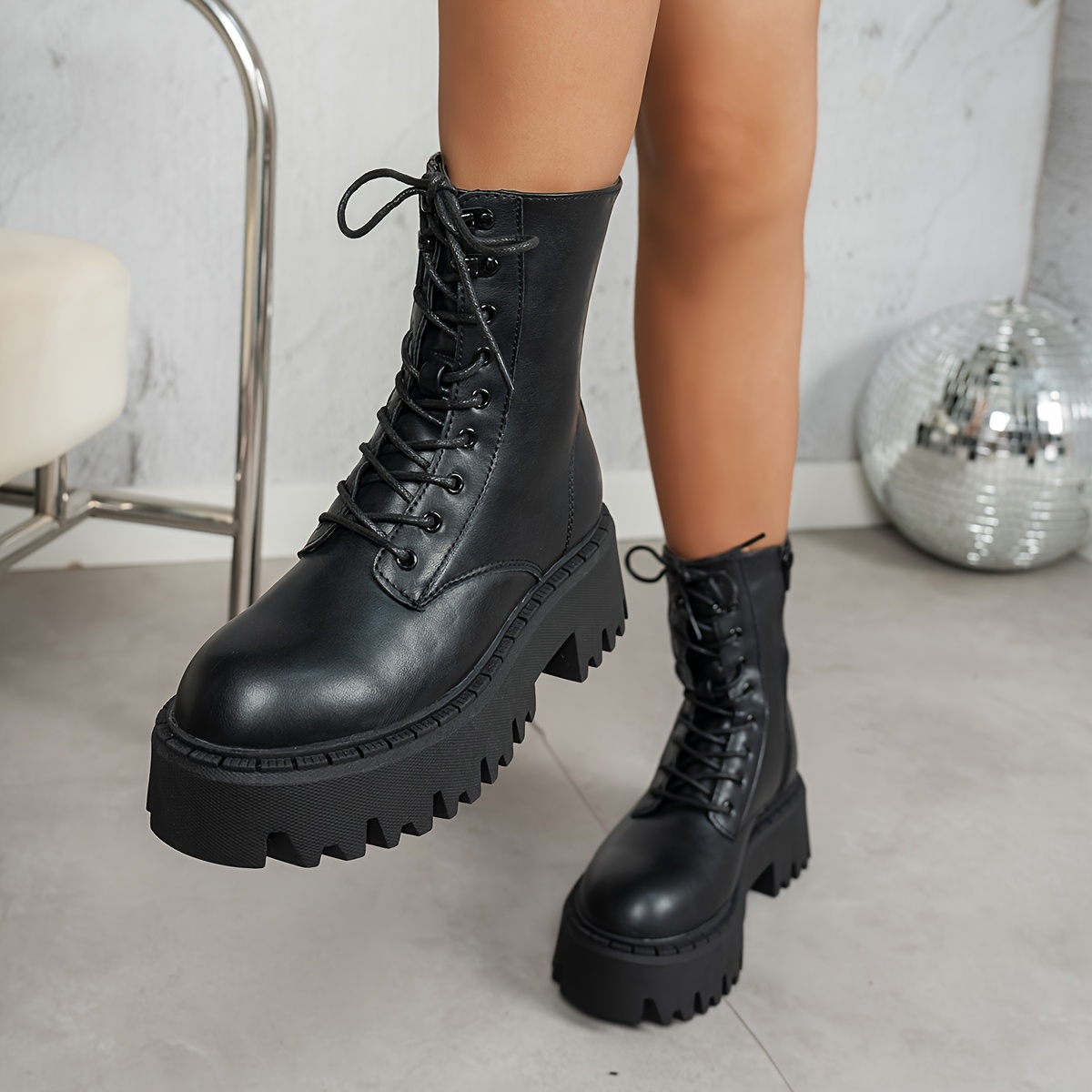bottes moto à plateforme épaisse femmes bottines noires bout