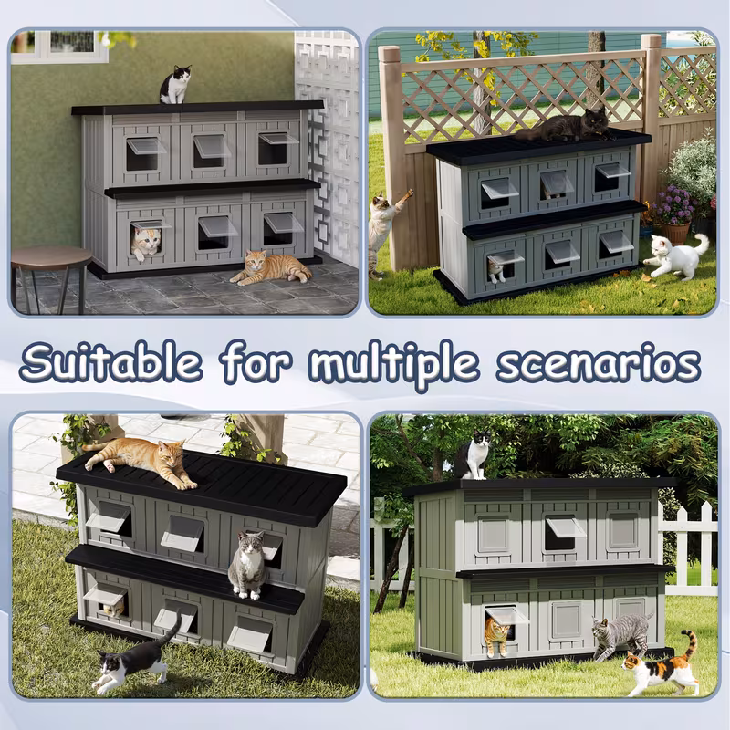 large weather resin outdoor cat house suitable for cats with multi level shelter assembly indoor outdoor use weatherproof for balcony large space cat shelter for multiple cats Product details 4