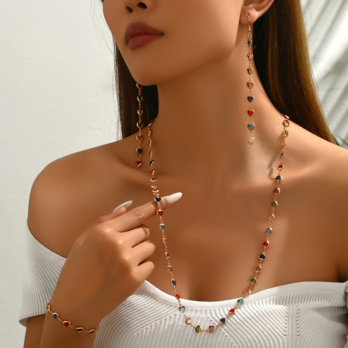 Heart-Shaped Candy Colored Beads Jewelry Set