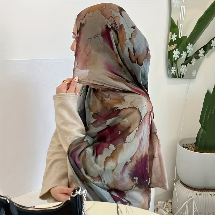 

1pc Hot Selling Women's Scarf Bohemian Watercolor Headscarf, Shawl, Suitable For Scarf