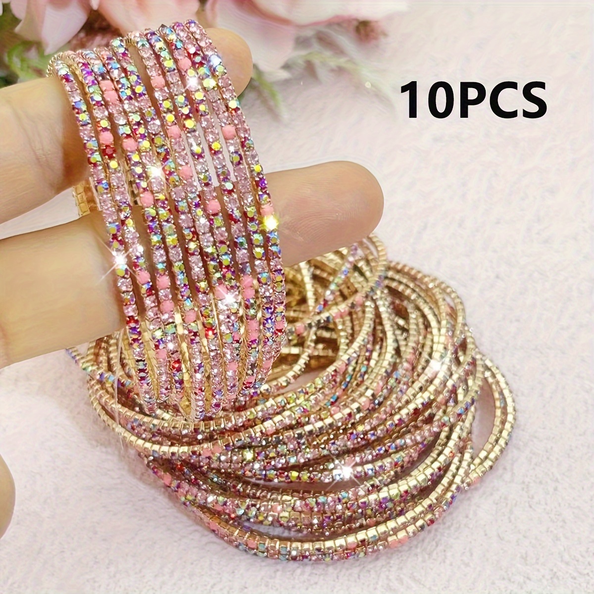 Pink Red Rhinestone Tennis Bracelets Set