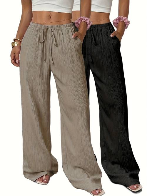 plus size plus size 2pcs plus size womens long pants solid color with pockets drawstring