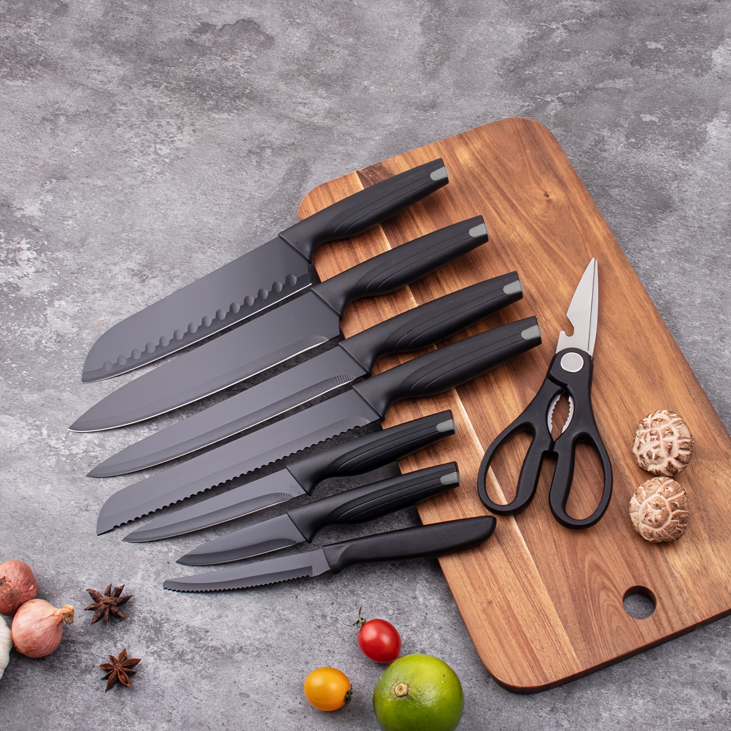 15pcs Professional Kitchen Knife Set with a Black Knife Holder, Including Chef'S Knives And Kitchen Scissors, Made of High-Carbon Stainless Steel for Exceptional Sharpness, Suitable for Home And Restaurant Use, Perfect for Christmas And New Year