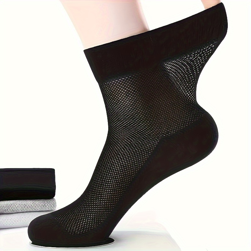 

5 Pairs Of Men's Trendy Solid Mesh Thin Crew Socks, Breathable Comfy Casual Unisex Socks For Men's Summer Outdoor Wearing