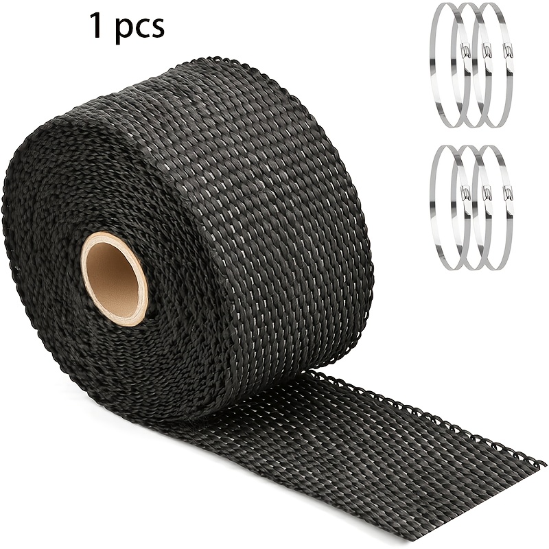 TEMU 1 Roll Of Exhaust Roll, 2 Inch X 16 Feet Fiberglass Heat Insulation Tape, Black Exhaust Tape, With 6 Stainless Steel Zip Ties, For Motorcycle