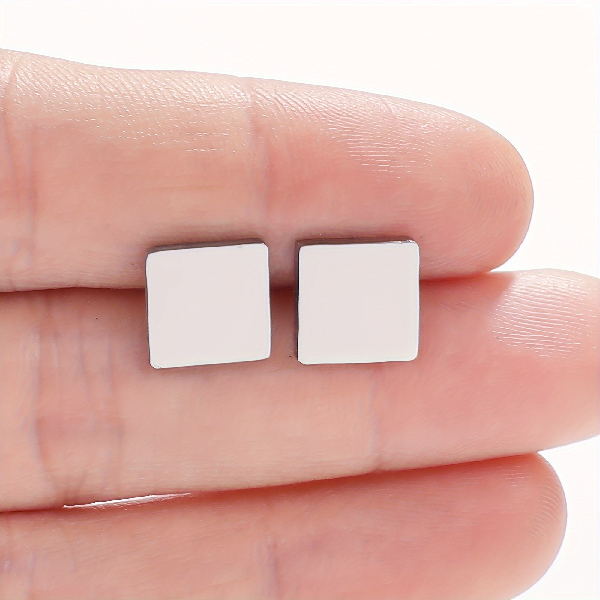 TEMU 1 Pair Of 2pcs Stainless Steel Hypoallergenic Square Women's Stud Earrings