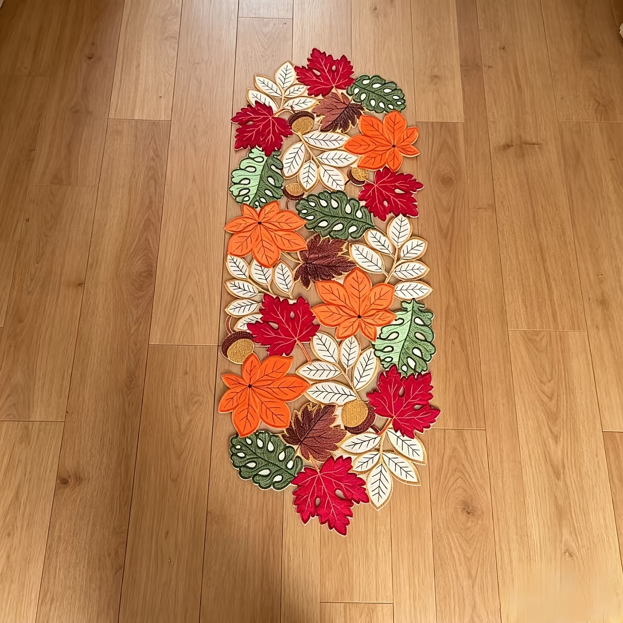 TEMU Winter Thanksgiving Colored Maple Leaf Stickers, Hollowed Out Embroidered Tablecloths, Table Flags, Family Gatherings, Dining Tables, Coffee