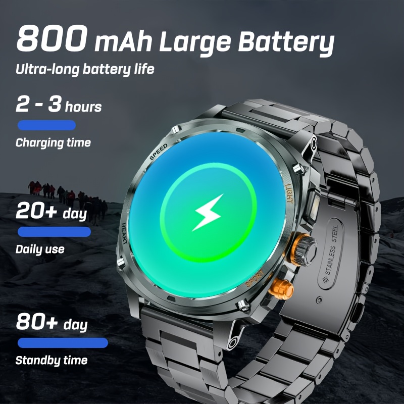 Montre Connectée Homme SIEMORL pour iPhone et Android avec Appels Bluetooth, Lampe LED, Écran AMOLED 1,75 Pouces, Résistante à l'Eau IP170,18cm, Batterie 800mAh, Suivi Sportif 100+ Activités