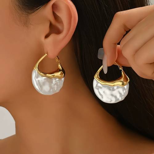 a semi circular shaped baroque pearl inlaid handmade vintage earrings c word daily casual party party gifts fashion ladies earrings multi ltem party favor packs