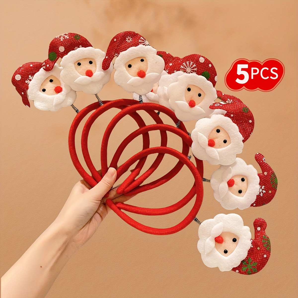 TEMU Lot de 5 accessoires pour cheveux de Noël avec bandeaux colorés Père Noël