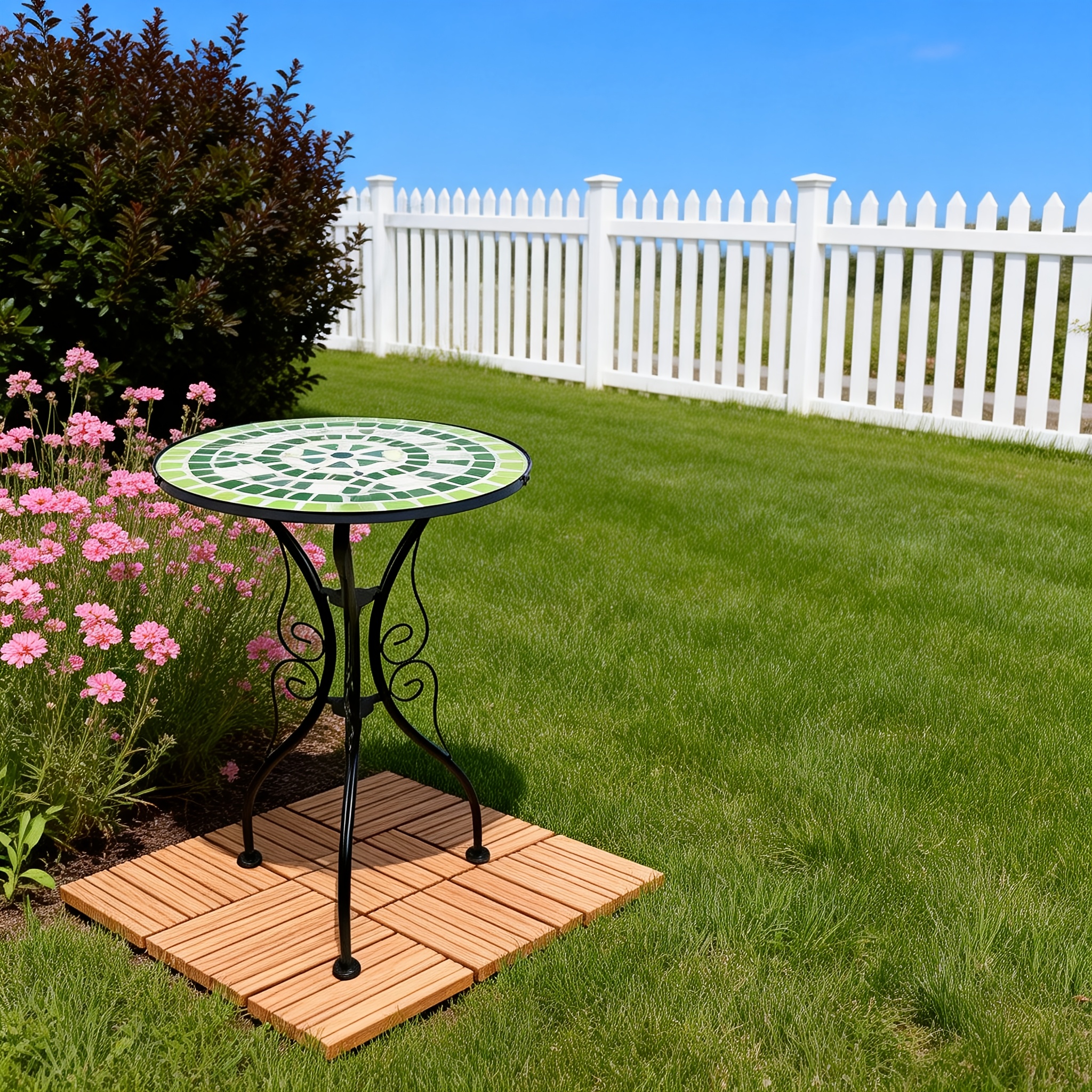 Mosaic Round Side Table, Creative Decorative Wrought Iron Small Coffee Table, Indoor Living Room Balcony Courtyard Corner Table, 1 pc, Multi-Color Optional