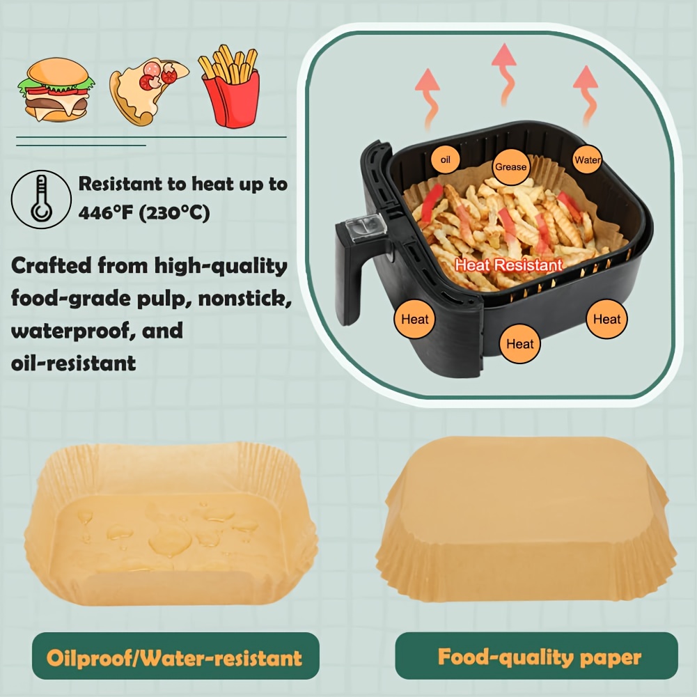 300 sheets air fryer baking paper - unbleached &   parchment with   edges, indented center for   cooking | compatible with ovens & air fryers | safe for frying, baking roasting, grilling | individually wrapped for   | disposable sheets | made from plastic material | ideal for holidays & everyday use |   air fryer-specific cooking, air fryer liners non stick, air fryer  , air fryer liner xl, grilling liner, Product details 5