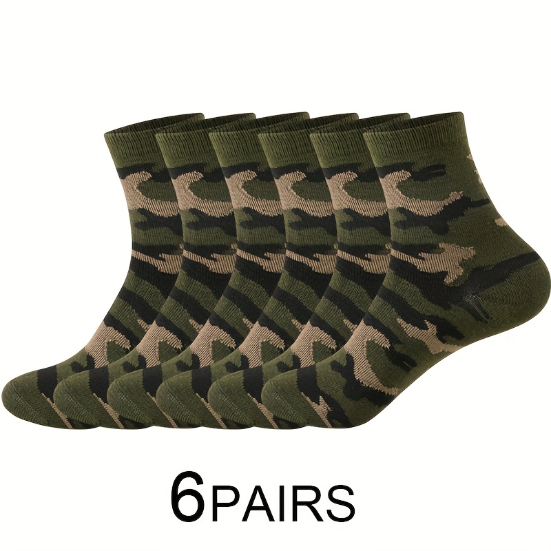 6/18 Pairs Of Men's Camouflage Crew Socks, Sweat-absorbent, Breathable, Non-slip Outdoor Hiking Socks, Fashion Men's Athletic Socks