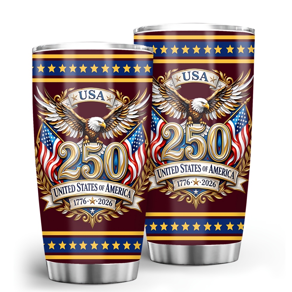 TEMU 1pc Patriotic Gift 20oz Tumbler Cup, United States 250th Anniversary Commemorative Insulated Tumbler, United States Of America 1776-2026, 250th