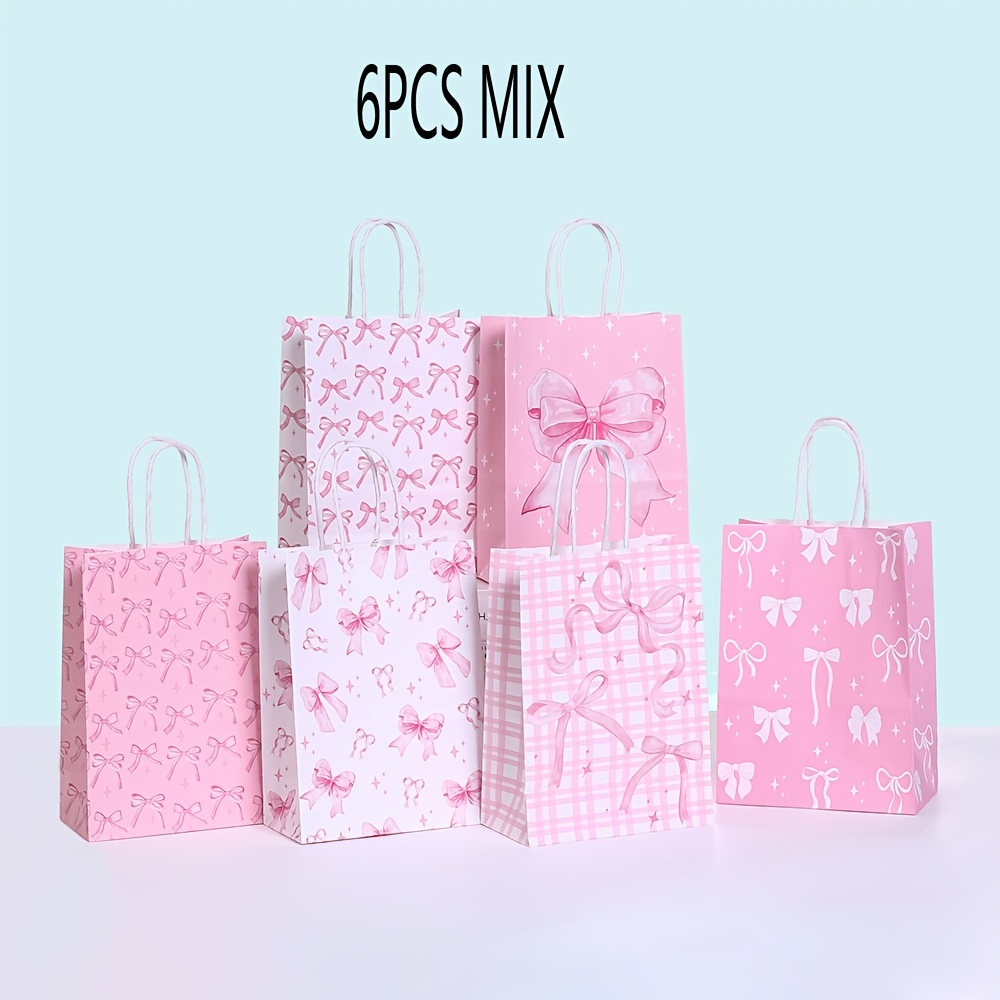 TEMU 6/12pcs Bow Gift Bag Paper Girl Party Packaging Bag Storage Bag Shopping Bag Suitable For New Year, Holidays And Birthdays, Bridal Shower,