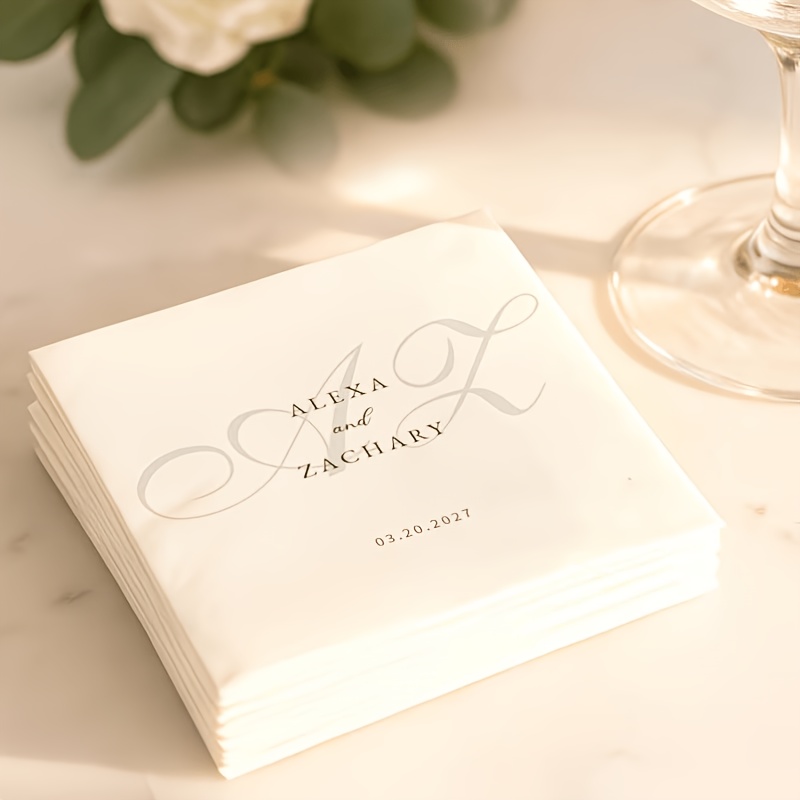 TEMU Customized Wedding Napkins| Personalized Paper Napkins Are Suitable For Weddings, Cocktail Parties, And Christenings| Double-layer Material