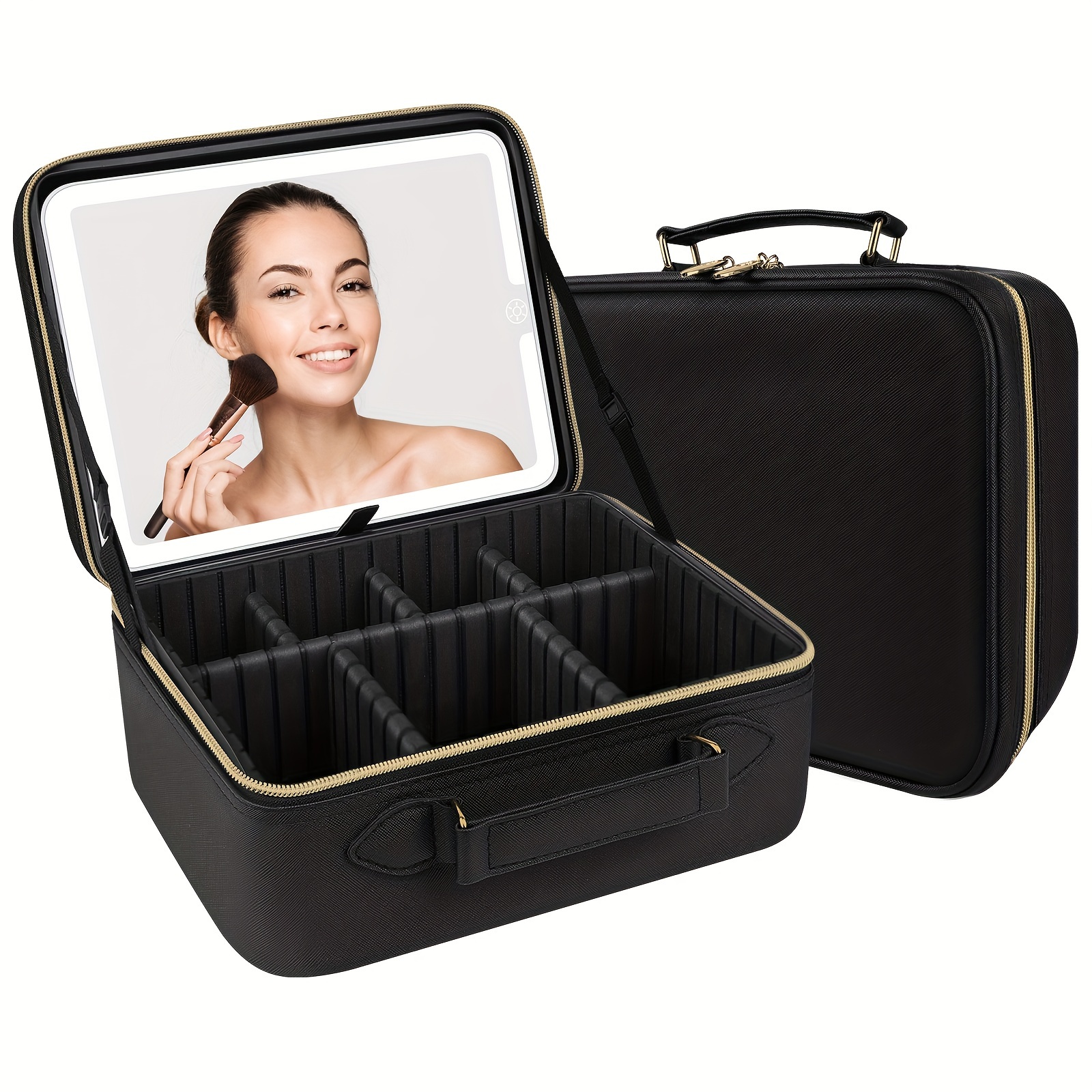 

Travel Makeup Bag Cosmetic Bag Makeup Organizer Bag With Lighted Mirror 3 Color Scenarios Adjustable Brightness, Waterproof Makeup Train Case