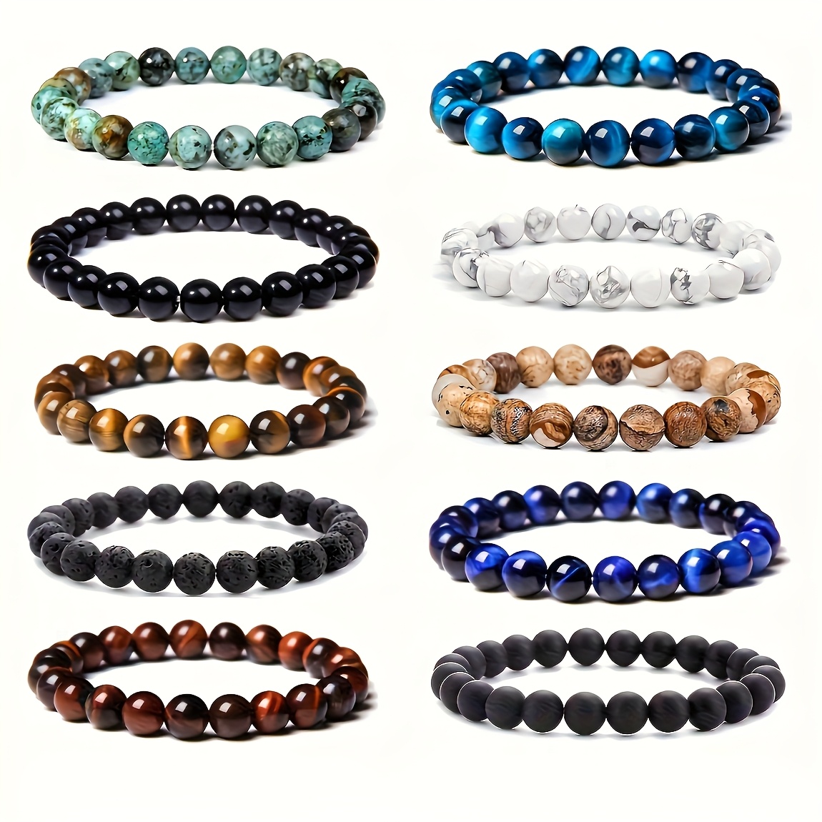 TEMU A Set Of 10 Mixed 8mm Woven Bead Bracelets Suitable For Men, Women, And Couples - Perfect For Husbands, , Fathers, Grandfathers, And - Ideal For