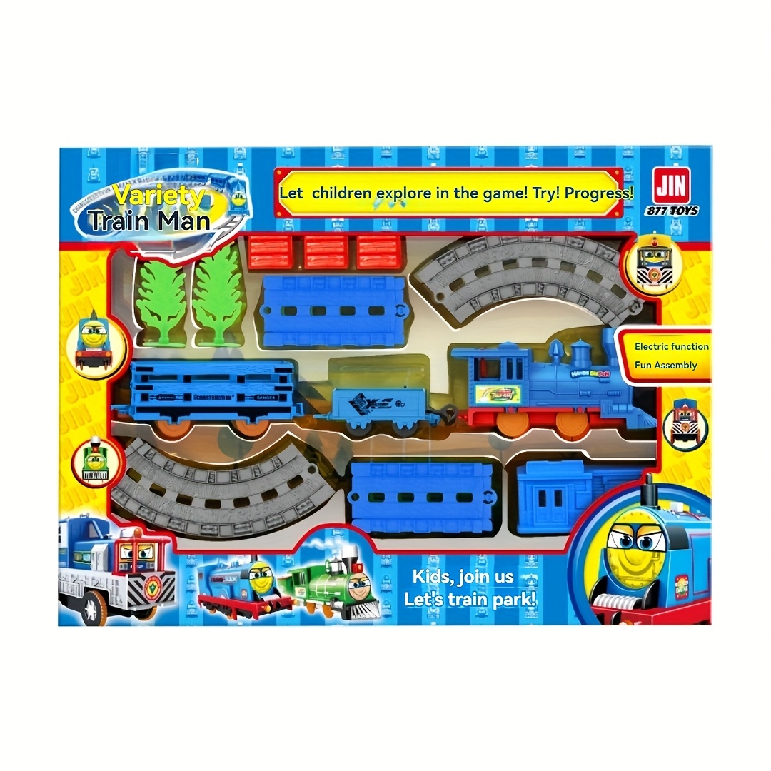 مجموعة مسار قطار كهربائي مع مسارات قابلة للتحويل، تتميز بالموسيقى والأضواء.  يمكن أن تتحول مسارات * إلى أشكال مختلفة، ويمكن توصيل عدة عربات لتشكيل قطار  ..., image size:1080x1080