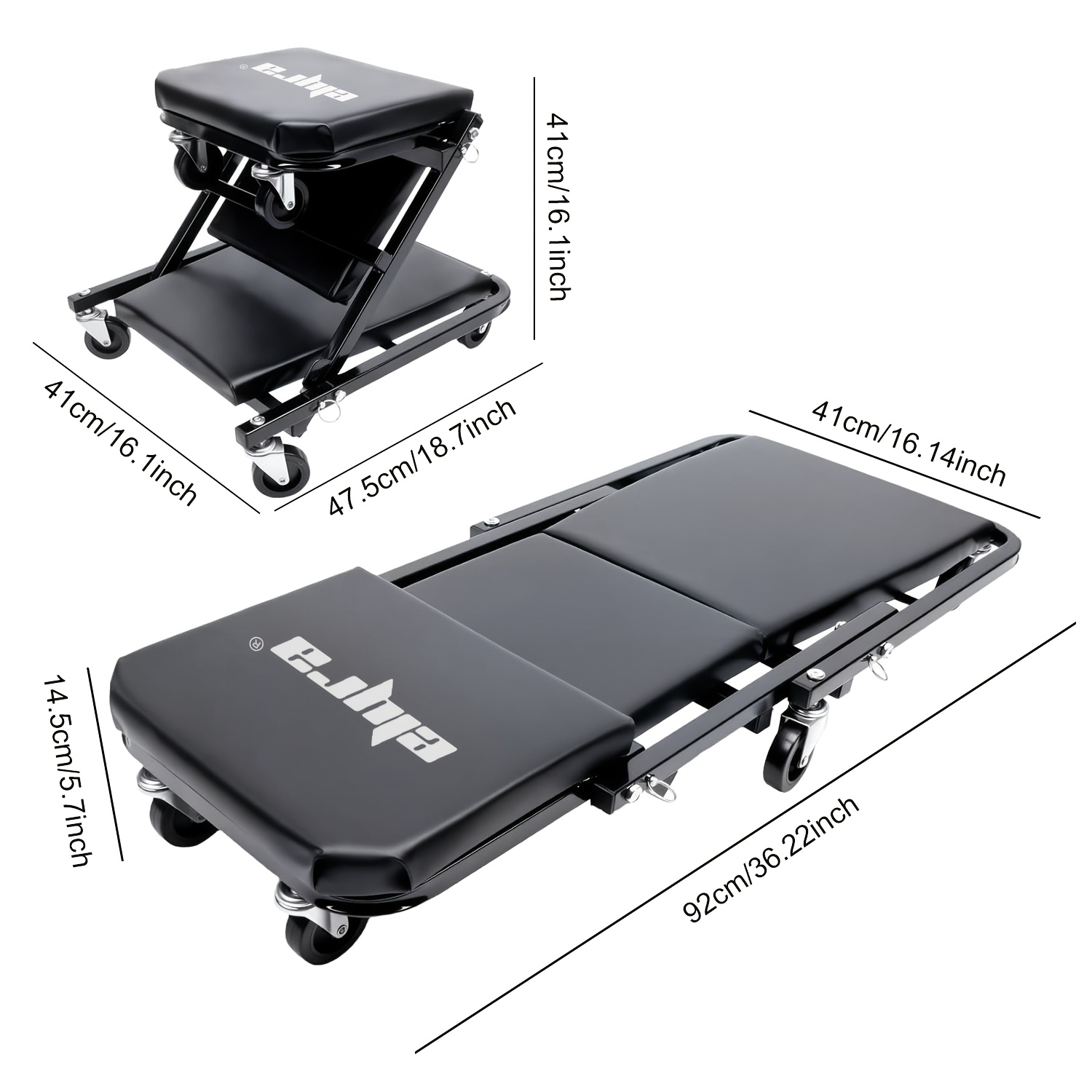 Assembled Rolling Workbench And Reclining Chair, Workshop Rolling Stool, 3 Adjustment Options, Padded Seat, 6 360° Swivel Casters, Suitable for Auto Repair, Tire Changes, And Workshop Tasks